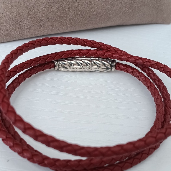 David Yurman Red Leather Chevron Triple Row Wrap Brace… - Picture 4 of 5